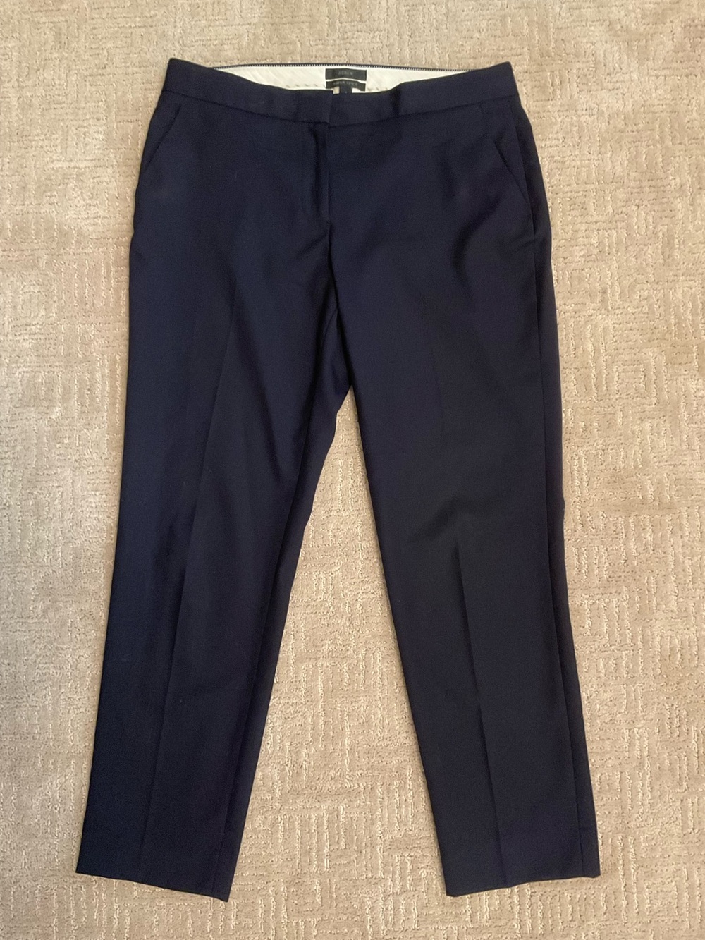 💙J.Crew Super 120s Navy Wool Ankle Straight Pants 8 Minimalist Quiet Luxury EUC - Picture 2 of 10